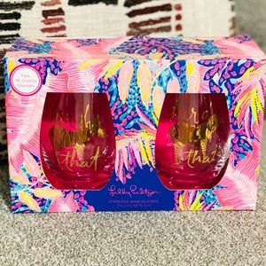 NIB Lilly Pulitzer stemless wine glass set